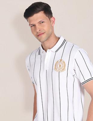 vertical stripe heritage logo polo shirt