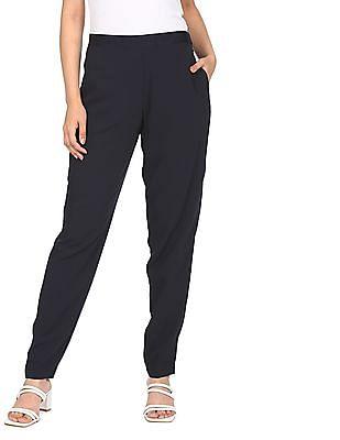 women navy fluid twill tapered pull on trousers