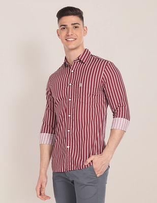 spread collar vertical stripe shirt