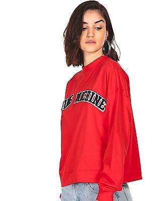 women red round neck brand appliqued sweatshirt