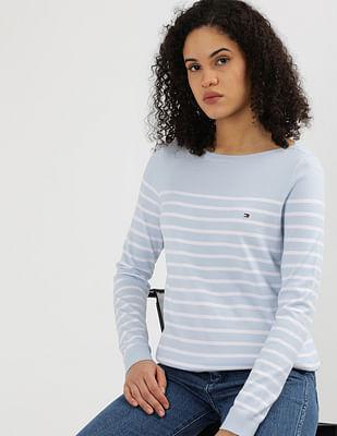 boat neck horizontal stripe sweater