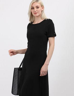 solid crew neck fit and flare dress