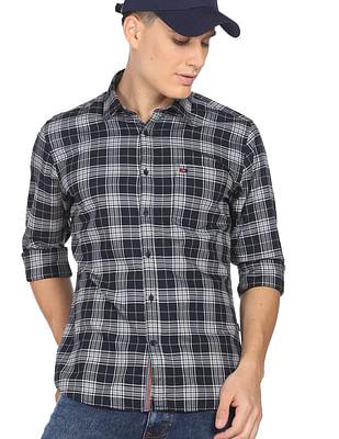 versatile twill tartan check casual shirt