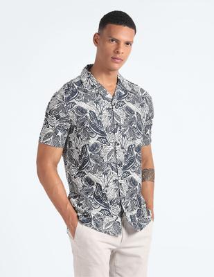 cotton modal tropical print shirt