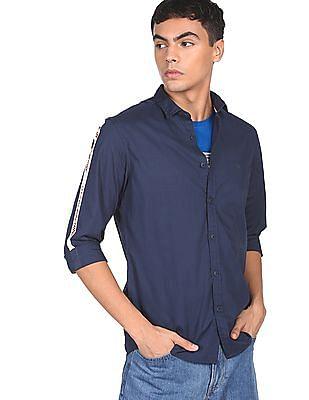 men navy cotton brand tape casual shirt