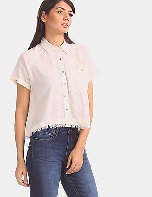 women white raw hem short sleeve shirt