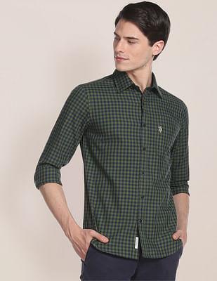 gingham check twill casual shirt