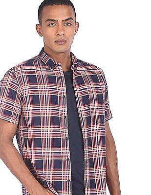 men red and na y short sleeve check casual shirt