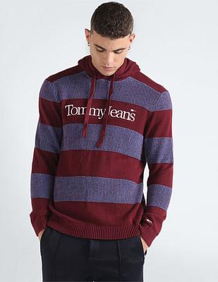 skater serif stripe hooded sweater