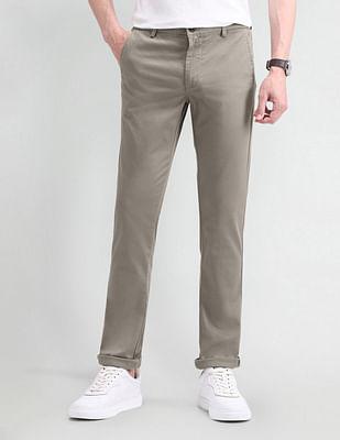 slim fit solid dobby trousers