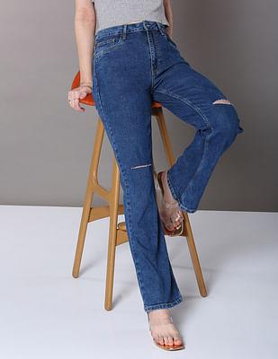 blue high rise rinsed wide leg jeans