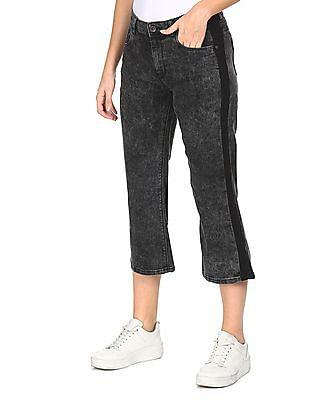 black flared fit acid wash jeans