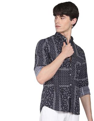 men black motif print cotton casual shirt