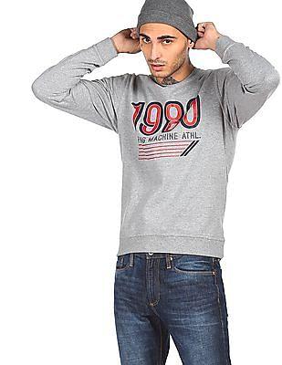 men grey crew neck graphic print sweatshirt