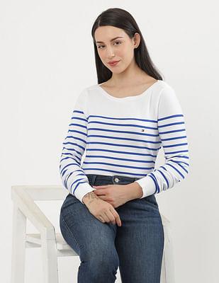 boat neck horizontal stripe sweater