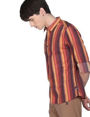 men brown vertical stripe cotton casual shirt