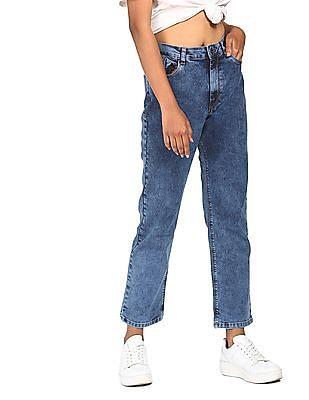 high rise acid wash regular fit jeans