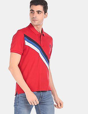 short sleeve striped pique polo shirt