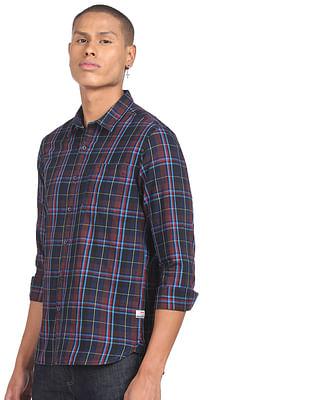 men multicolour plaid check cotton casual shirt