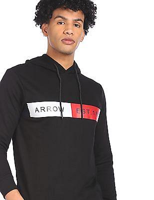 long sleeve brand print hood sweatshirt