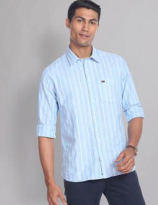 striped soladel uv stretch oxford casual shirt