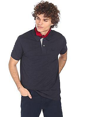 ribbed collar solid polo shirt