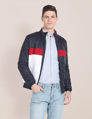 high neck colour block jacket