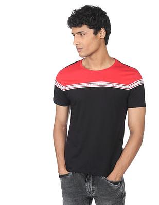 brand tape colour block cotton t-shirt