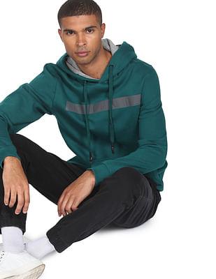 men teal embossed logo hooded sweatshirt