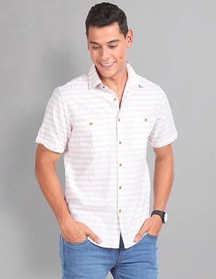 horizontal stripe dual pocket indie shirt