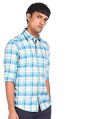 spread collar checked casual shirt