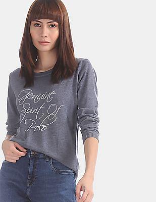 round neck patterned front sweater