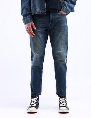 mid rise mankle tapered fit jeans