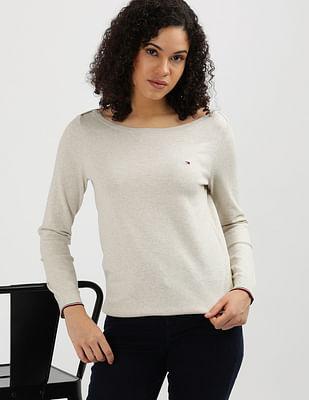 boat neck heathered sweater