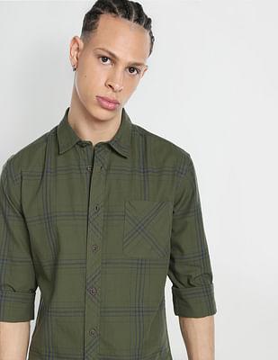 tartan check twill casual shirt