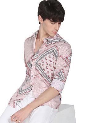 men white motif print cotton casual shirt