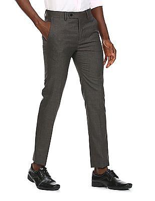 mid rise patterned weave formal trousers