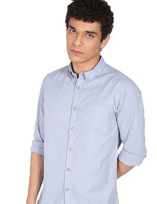 men light blue spread collar solid cotton casual shirt