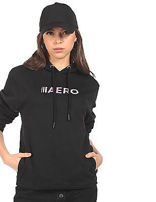 women black brand print hooded sweatshirt