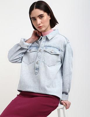 long sleeve relaxed popover shirt