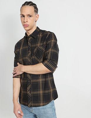 tartan check twill casual shirt