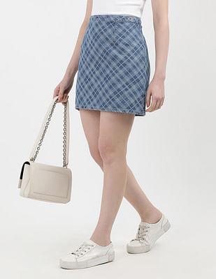 tartan check chambray skirt