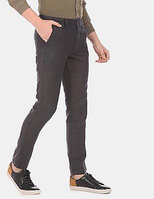 men grey mid rise solid pants