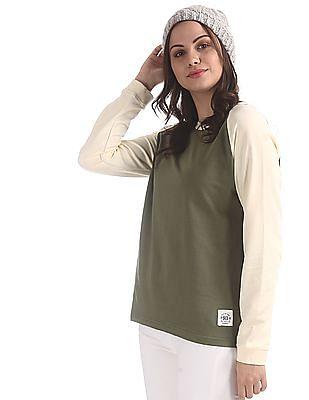 green crew neck colour block sweatshirt