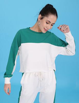 white long sleeve high neck colour block sweatshirt