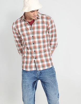 plaid check slim fit shirt