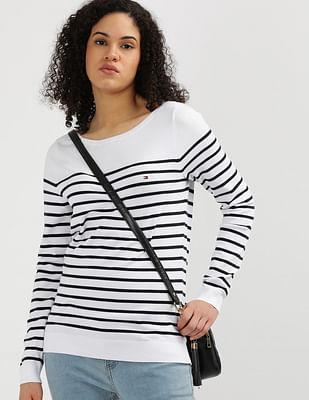 boat neck horizontal stripe sweater