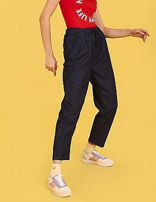 dark blue pure cotton drawstring waist jogger jeans