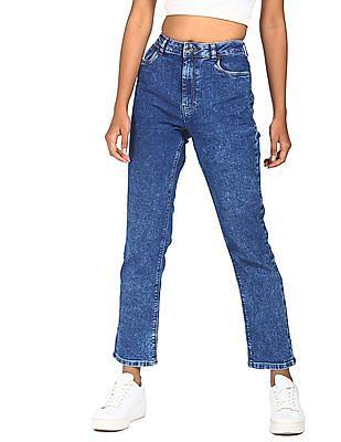 high rise acid wash regular fit jeans