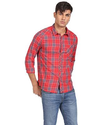 men red tartan check pure cotton casual shirt